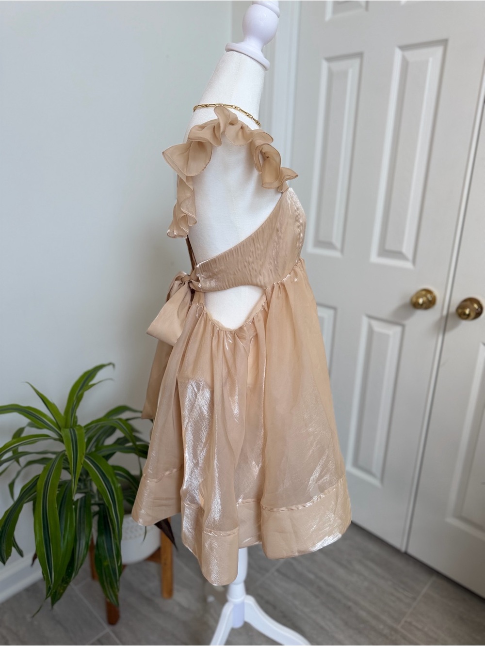 Rose & Remington Women’s Champagne Shimmer Organza Babydoll Mini Dress Large - Picture 6 of 13